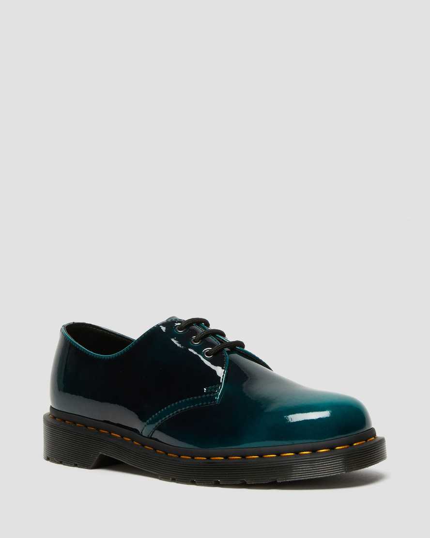 Dr. Martens Vegan 1461 Gloss Oxford Sko Herre Svart/Grønn [4279XCYNH]